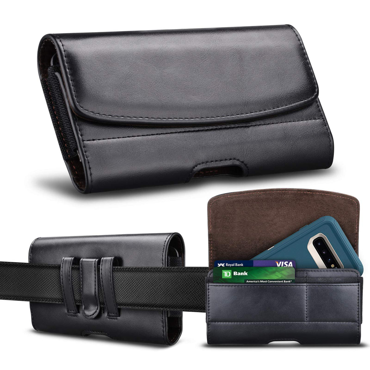 Tiflook Phone Holster for iPhone 17 Pro Max iPhone 16 15 14 13 12 11 XS max 17 Air 13 Mini 12 Mini PU Leather Cell Phone Pouch with Belt Clip Loop Card Holder Carrying Case,Black