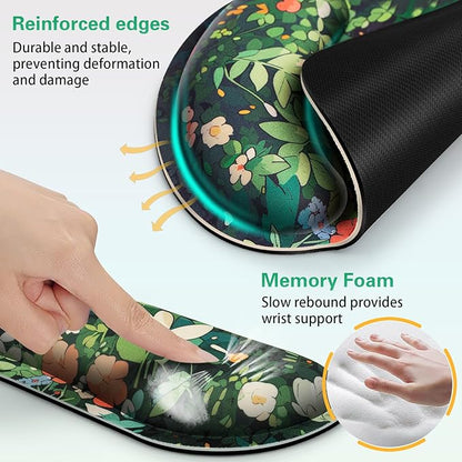 Ergonomic Keyboard Wrist Rest, Mouse Pad with Wrist Rest Anime, Cat Gaming Mousepad with Wrist Support, Memory Foam Wrist Rest Set for Computer Keyboard, Funny Cute Office Desk Accessories