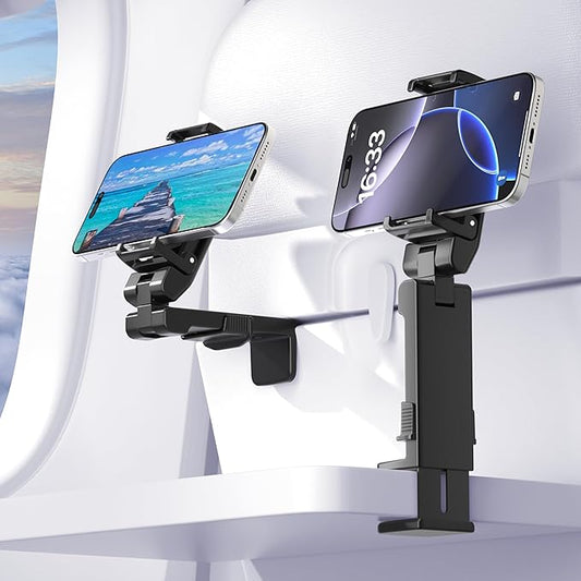 Perilogics Gen 2 Airplane Phone Holder Mount – Silent Hands-Free Travel Phone Stand, Travel Essential for Flying, 360° Adjustable Tray Table Phone Holder Fits iPhone, Android & Gaming Devices
