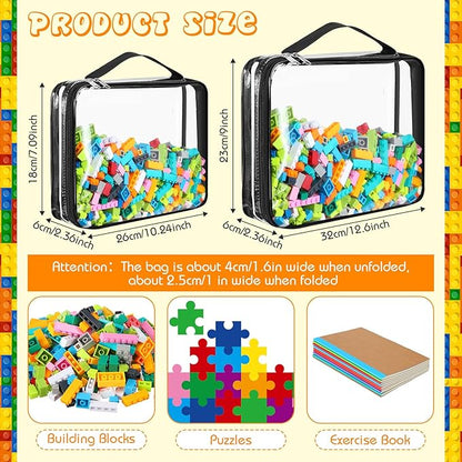Sanwuta 6 Packs Toy Storage Bags, PVC Organizing Case Bags with Zipper, Waterproof Toy Container for Board Games, Building Blocks, Puzzles, Small Toys and Kids Books(Large, Small,Clear)