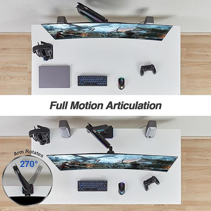 AVLT RGB Lights Single 17”-49” Gaming Monitor Arm Desk Mount, Fits One Flat/Curved/Ultrawide Screen up to 44lbs(20kg), Height Swivel Tilt Adjustable Stand - Black