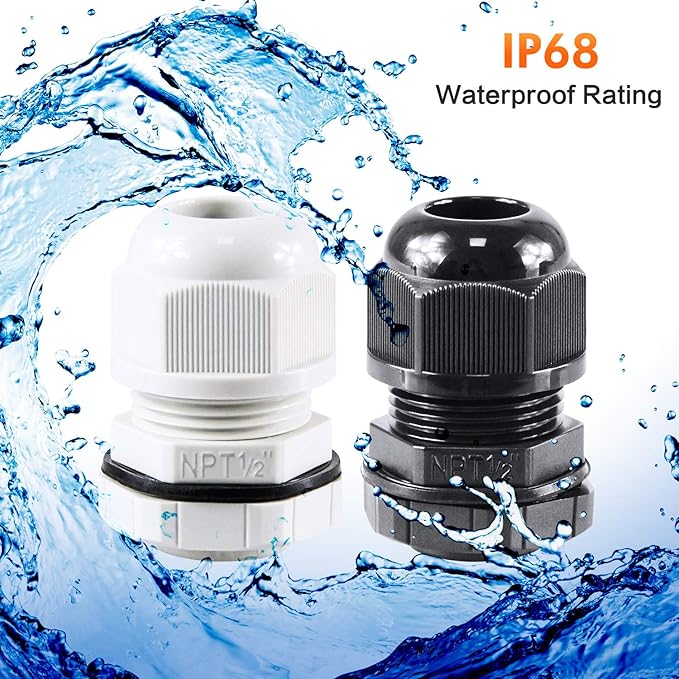 XHF 20 Pcs 3/4" IP68 Strain Relief Nylon Cord Grip Waterproof NPT Cable Glands Adjustable UL Listed and RoHS Compliant(Grey)