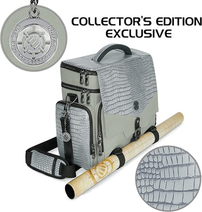 ENHANCE Travel Bag for DND Collector's Edition, Bag Compatible with Dungeons and Dragons, Battle Mat Holder, Dice Pockets and Accessories, Carry 4-8 Books (Silver Dragon)