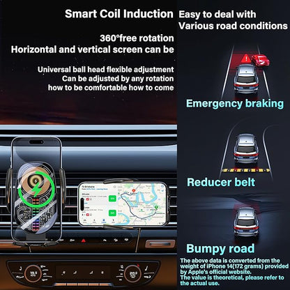 Car Phone Holder Wireless Car Charger, 15W Fast Charging Auto Sensing Clamping Phone Holders for Your Car Vent 360 Adjustable Car Mount for iPhone 16 15 14 13 12 Pro Max, Samsung Glaxy Series