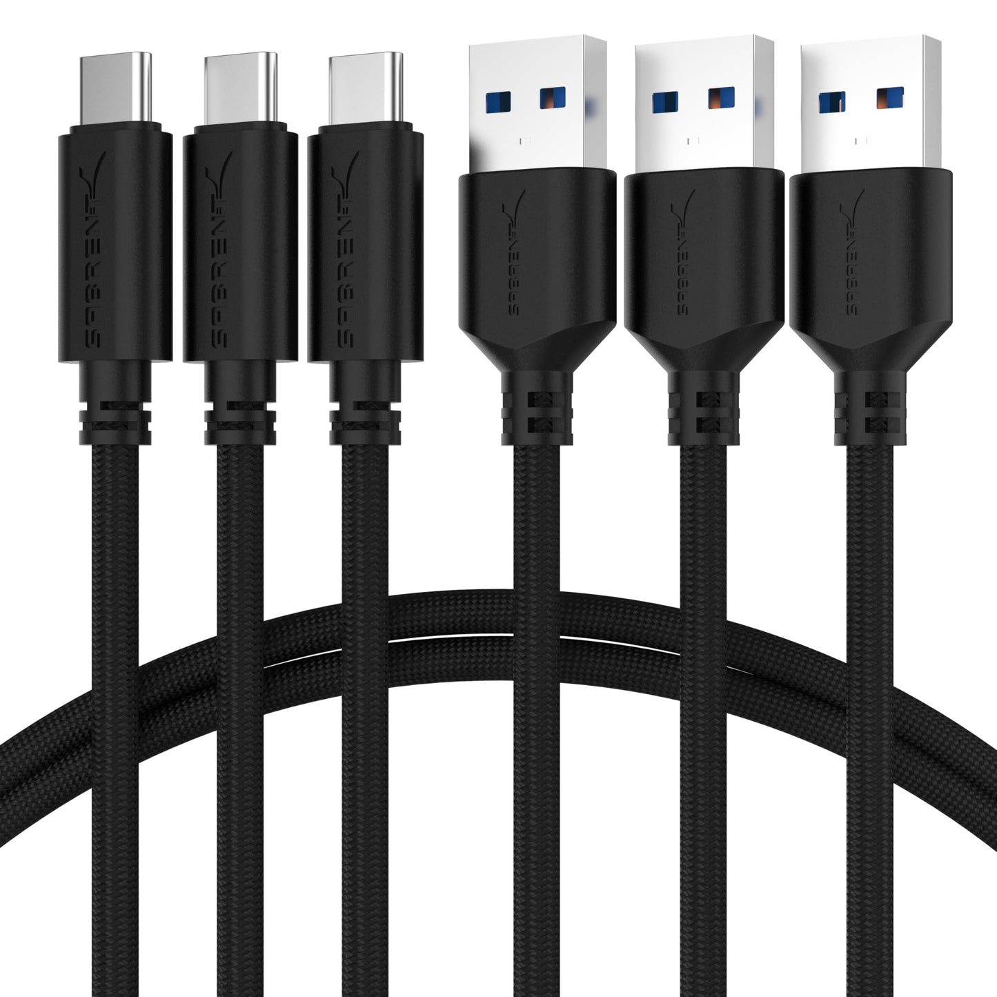 SABRENT USB-C to USB-A 3.0 Cable, 6ft, 3-Pack, Black (CB-C3X6)