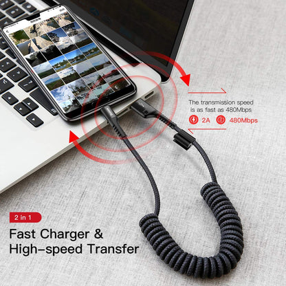 Baseus USB Type C Cable for Car, Retractable Cable(3FT) Curly USB A to USB-C Fast Charger Cord Compatible Samsung Galaxy S10 S9 S8 Plus Note 9 8, Moto Z, LG5/G6/V20, USB C Devices (Black)