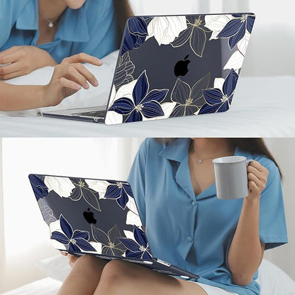 Mektron for 2025 M4 MacBook Air 13.6 Inch A3240 Case Fits 2023 A2681 M2 2024 A3113 M3 Chip with Liquid Retina Display Touch ID, Printed Plastic Hard Shell Cover for MacBook Air 13.6", Gold line Lily
