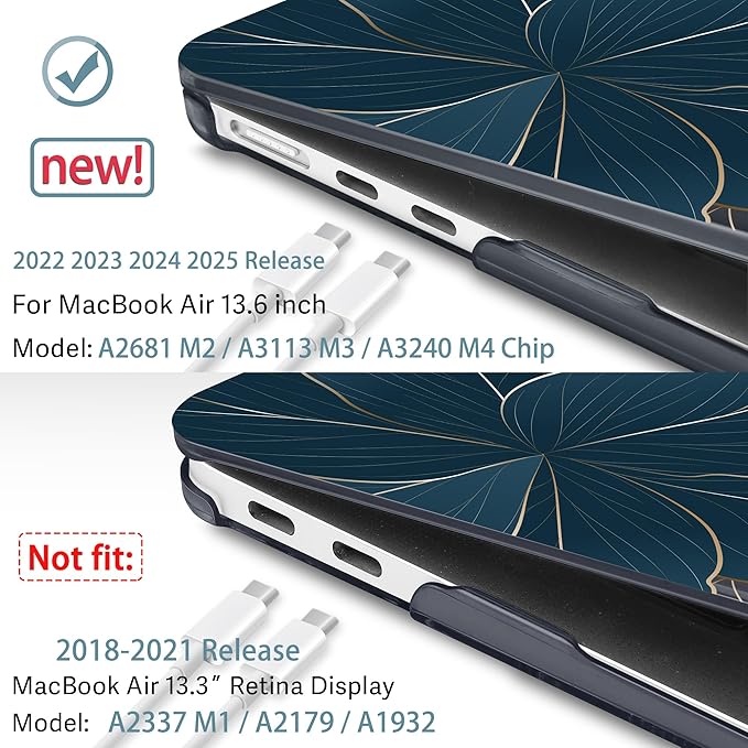 May Chen for MacBook Air 13.6 Inch Case 2025/2024/2023/2022 Release (Model A2681 A3113 A3240, M2 M3 M4 Chip) – Hard Shell Laptop Cover with Keyboard Cover & Screen Protector，Golden Flowers