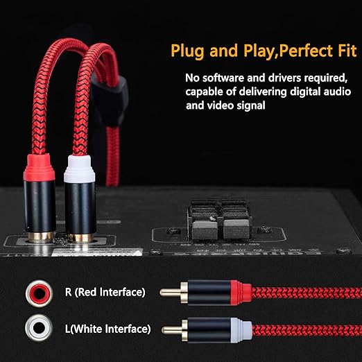 RCA Cable 12Ft,2Rca Male to 2-Rca Male Audio Stereo Subwoofer Cable [Hi-Fi Sound] Nylon-Braided Auxiliary Audio Cord for Home Theater, HDTV, Amplifiers, Hi-Fi Systems,Speakers and etc(12Ft/4M)