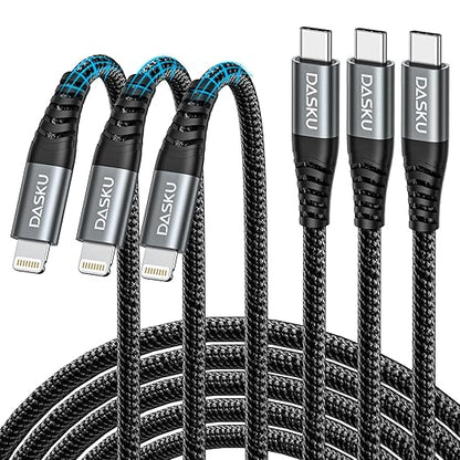 Dasku USB C to Lightning Cable 3Pack 10 FT, [MFi Certified] iPhone 14 13 Fast Charger Extra Long 10 Foot Type C Charging Cord Compatible with iPhone 14 13 12 11 Pro Max Mini 8 Plus SE iPad and More