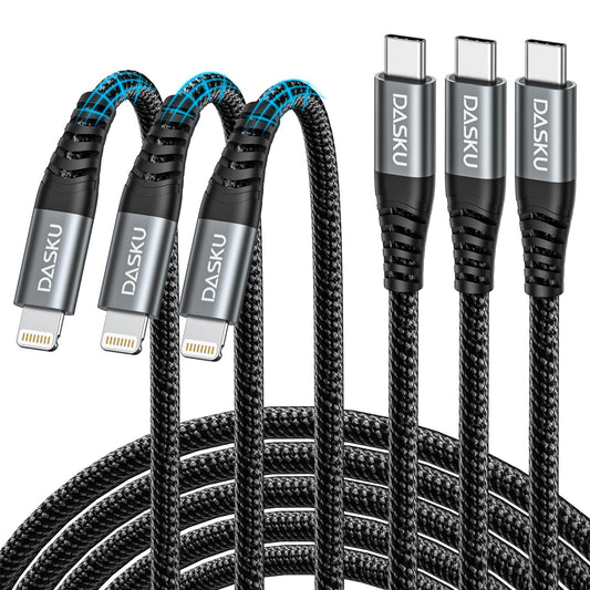 Long USB C to Lightning Cable 10FT, 3Pack [Apple MFi Certified] iPhone Charger Fast Charging Cord for iPhone 14, 13, 12, 11, 8, 7, 6 Plus, 5, X, XR, XS Max, SE, iPad Pro, Air, mini, iPod & AirPods