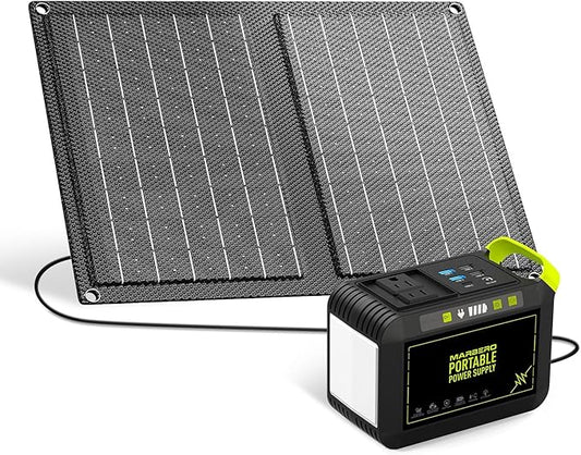 MARBERO 88.8Wh Solar Generator with Solar Panel 21W Included Portable Power Station 80W 110V 120W Max for Camping Outdoor Hiking Fishing Emergency