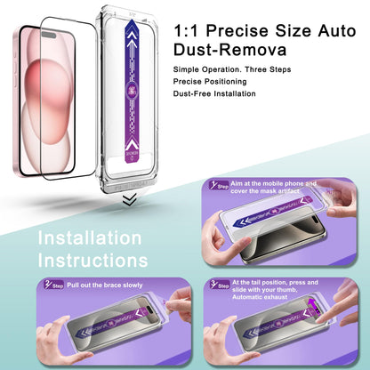 SHANG PIN JIA 2 Pack Screen Protector Tempered Glass for iPhone 16 for iPhone 15 for iPhone 14 Pro 6.1-Inch Auto Dust Removal, No Bubbles, High Definition Clear, Easy Installation