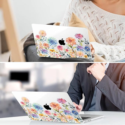 TWOLSKOO for M4 MacBook Air 13.6 inch Case 2025-2022 Release M4 A3240 M3 A3113 M2 A2681, Plastic Hard Shell & Screen Protector & Keyboard Cover & Trackpad Film, Beautiful Flowers