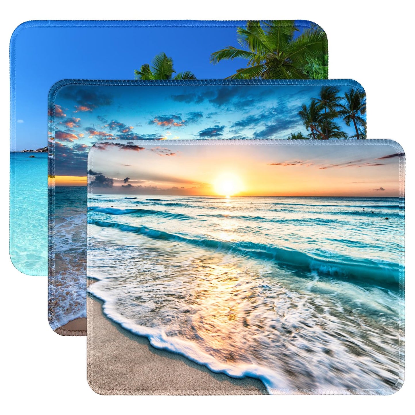 3 Pack Small Mouse pad Beach Square Mouse Mat for Wireless Mouse Office Computer Mousepad for Desk Mat Laptop with Non-Slip Rubber Base (Sea)