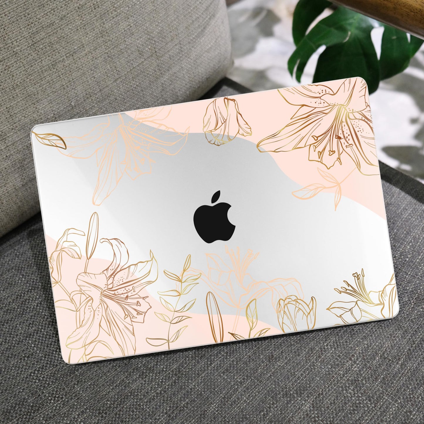 MEEgoodo for M5/M4/M3/M2 MacBook Air 15 inch Case 2026 2025 2024 2023, Case Fit Model (A3448/A3241/A3114/A2941) for MacBook Air 15.3 inch, Gold Flowers Lilies