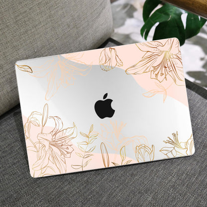 MEEgoodo for M5/M4/M3/M2 MacBook Air 15 inch Case 2026 2025 2024 2023, Case Fit Model (A3448/A3241/A3114/A2941) for MacBook Air 15.3 inch, Gold Flowers Lilies