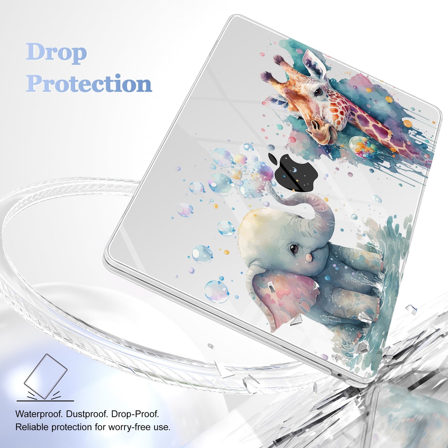 Lepeoac Case for 2026/2025/2024/2023 MacBook Air 15-inch Laptop Release M5 A3448 /M4 A3241 /M3 A3114 /M2 A2941, Stylish Protective Hard Shell Cover for MacBook Air 15.3 inch - Elephant & Giraffe