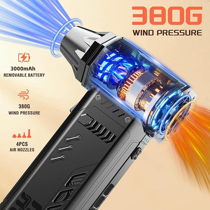 X301 Compressed Air Duster-250000RPM Super Power Electric Air Duster, Replaceable Battery,Long Life mini Blower, 3-Gear Adjustable,4 nozzles for Computer, Keyboard, Outdoors and Car Cleaning