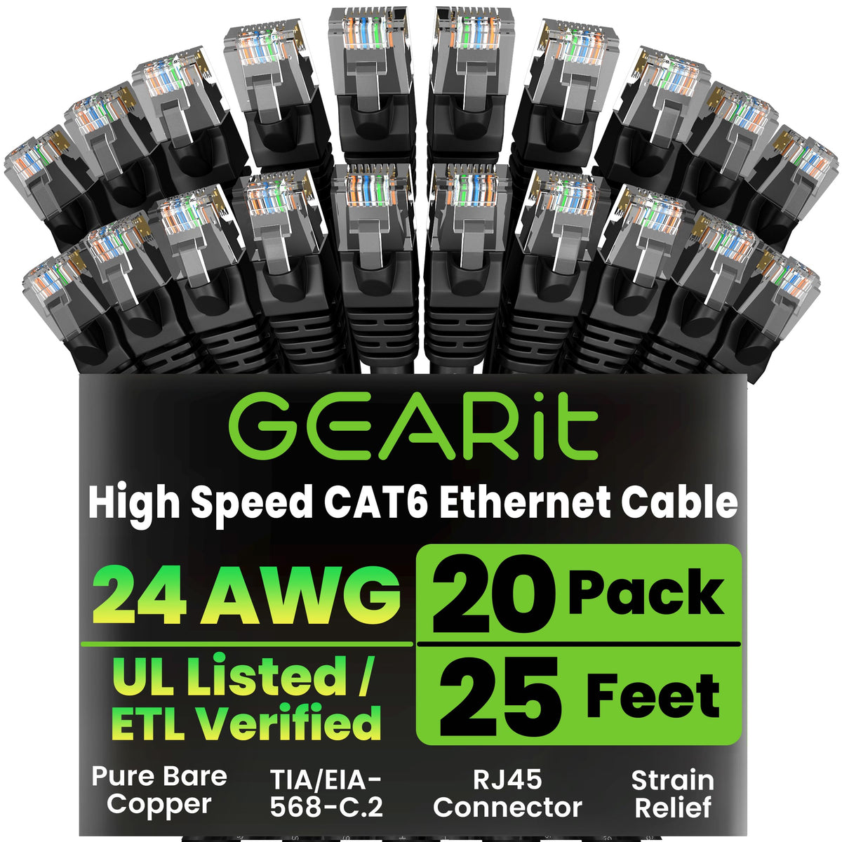 GEARit Cat6 Patch Cables Cat 6 Ethernet Cable 1 ft 20-Pack Purple