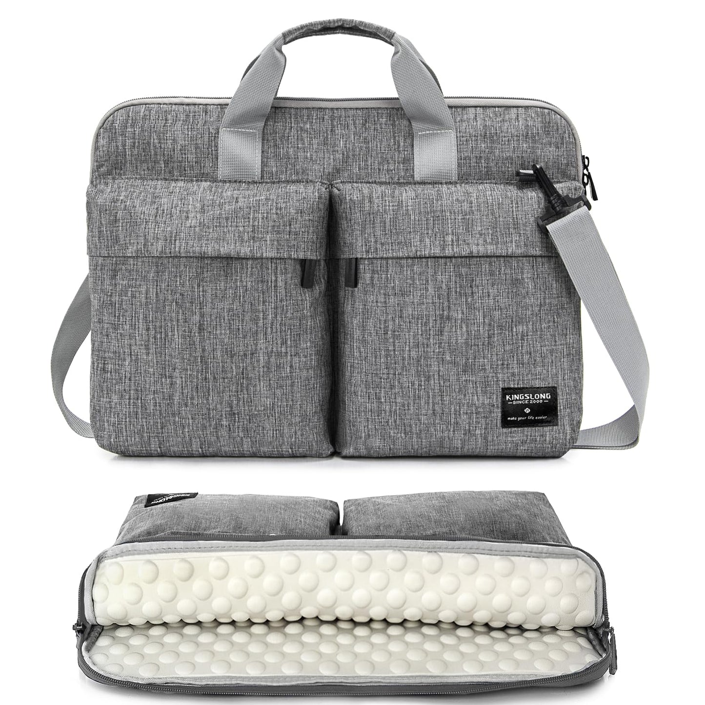 KINGSLONG Slim 17.3 inch Laptop Bag Sleeve Carrying Case with Shoulder Strap, Notebook Ultrabooks Computer Handbag Cover for Men Women Fit for Acer Asus Lenovo HP Toshiba Grey