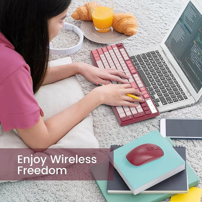 Wireless Keyboard and Mouse Combo, Lovaky 2.4G Full-Sized Ergonomic Keyboard Mouse, 3 DPI Adjustable Cordless USB Keyboard and Mouse, Quiet Click for Computer/Laptop/Windows/Mac (1 Pack, Rose)