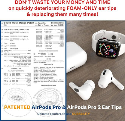 Patented Design Memory Foam Ear Tips for AirPods Pro and AirPods Pro 2 w/Silicone Shield. AirFoams Pro Active 2.0 Lasts 5X Longer. Replacement Tip. As seen on Kickstarter. (S/M/L, White)