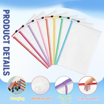 Jetec 32 Pcs Mesh Zipper Bags Toy Storage Bikini Organizer Bag Bolsas Para Guardar Trajes De Baño Waterproof Zipper Reusable Pouch Puzzle Multipurpose for Storage Office(Stylish Color,13 x 9.5 Inch)