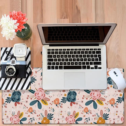 Gaming Desk Pad Large Extra Length Hand Drawn Floral Mouse Pad Keyboard Laptop Non-Slip Waterproof with Rubber Base Thick Stitched Edge Mouse Mat for Office Home 35.4 x 15.7 Inches