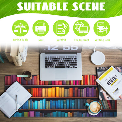 Eflxamz Large Gaming Mouse Pad for Desk,Bookshelves Full of Books Desk Mat,Colorful Books Desk Pad,Extended Big Computer Keyboard Mouse Pad with Non-Slip Base and Stitched Edge,31.5"x11.8"