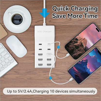 USB Charging Station, 10 Ports Family-Sized USB C Charger Block,USB Power Strip for Smart Phone Tablet Laptop Computer（2 Pcs）