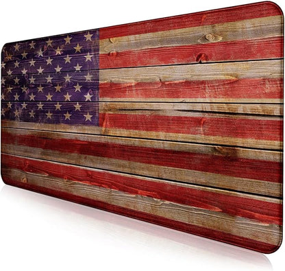Patriot Wood Grain American Flag Extended Large Gaming Computer Mouse Pad, Suitable for Home Office and Study Keyboard Mouse Pad 35.4 x 15.7 x 0.12 Inches