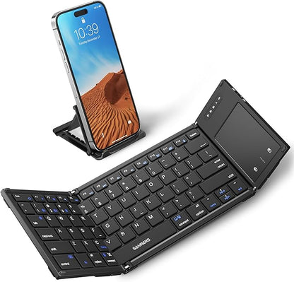 Samsers Foldable Bluetooth Keyboard with Touchpad, Full-Size Wireless Folding Keyboards with Holder, Rechargeable Portable Travel for iOS Windows Android Mac OS, Support 3 Devices (BT5.1 x 3)