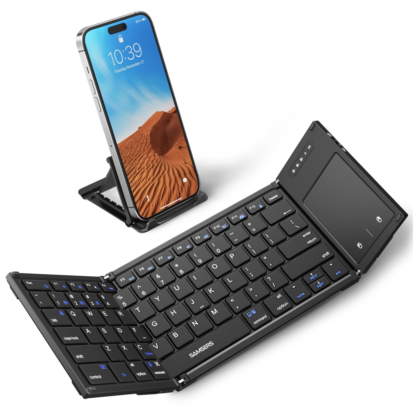 Samsers Full-Size Foldable Bluetooth Keyboard with Larger Touchpad, Black