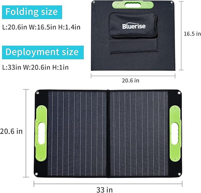BLUERISE 60W Solar Panel Monocrystalline ETFE Cover Portable Foldable Solar Charger for Portable Power Station Generator, iPhone, Ipad, Laptop USB QC 3.0, Typc C Output for Outdoor Camping Van RV Trip