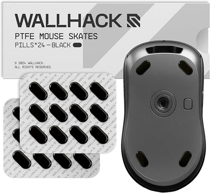 Wallhack PTFE Pill Mouse Skates | Premium Universal Skates for Gaming Mice | Ultra-Smooth Glide on Cloth & Glass Pads | Customize Speed & Control | Fast, Easy to Apply | Black 7mm x 14mm
