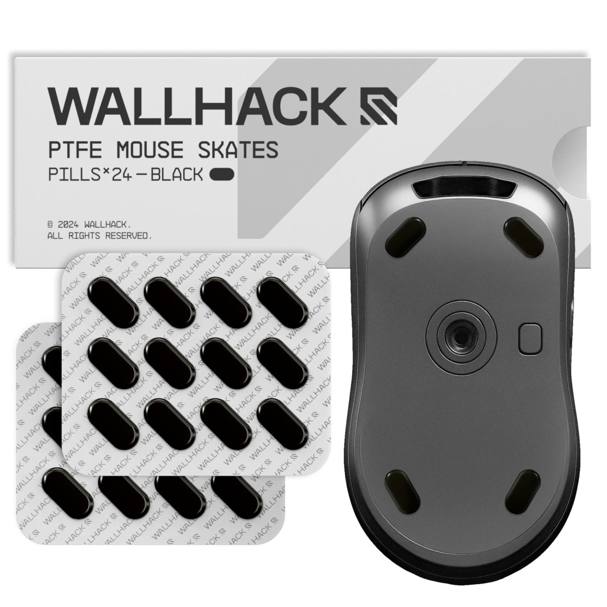 Wallhack PTFE Dot Mouse Skates | Premium Universal Skates for Gaming Mice | Ultra-Smooth Glide on Cloth & Glass Pads | Customize Speed & Control | Fast, Easy to Apply | Black 7mm x 7mm