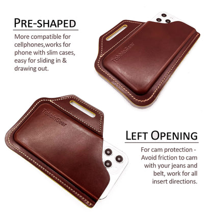 TobbinGear Leather Belt Phone Pouch, Leather Cell Phone Holster, Universal Phone Case with Belt Loops, for Men and Women Coffee