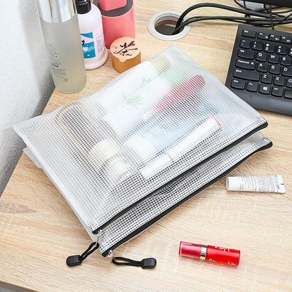 AUSTARK 10 Pcs Zipper File Bags, Waterproof Plastic Mesh Pouch for Office School, Board Game Storage Bags (B5 Size 11.4''x8.2'', White and Black)