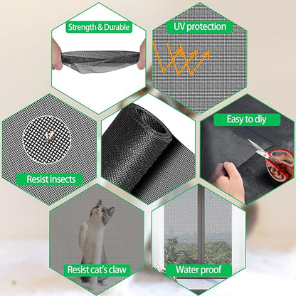 QWR Pet Proof Window Screen Replacement Kit, 48"x118" Durable High Hardness Screen Mesh Replacement Window Screens Repair Kit for Sliding Screen Door,Patio and Windows.(Folded Package)
