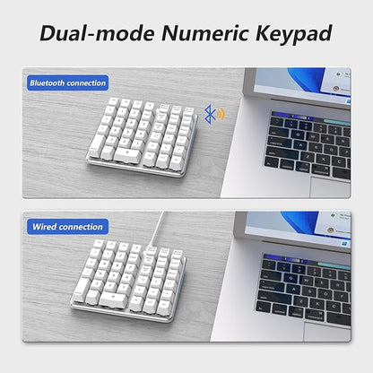 Left-Handed Mechanical Numeric Keypad, Hot-Swap LED Backlit Number Pad, Dual Mode USB C Keyboard, Expanded into a Left-Handed Keyboard (White)