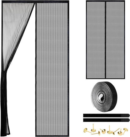 Magnetic Screen Door - Self Sealing, Heavy Duty, Hands Free Mesh Partition Keeps Bugs Out Let Breeze in- Pet and Kid Friendly - Keep Open Feature (Black, Fit Door Size 32 x 80 Inch)