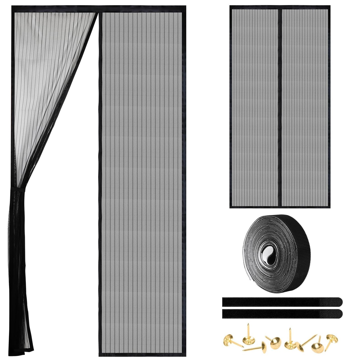Magnetic Screen Door - Self Sealing, Heavy Duty, Hands Free Mesh Partition Keeps Bugs Out Let Breeze in- Pet and Kid Friendly - Keep Open Feature (Black, Fit Door Size 39 x 82 Inch)