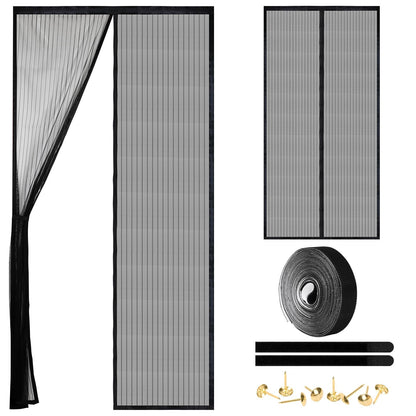 Magnetic Screen Door - Self Sealing, Heavy Duty, Hands Free Mesh Partition Keeps Bugs Out Let Breeze in- Pet and Kid Friendly - Keep Open Feature (Black, Fit Door Size 39 x 82 Inch)