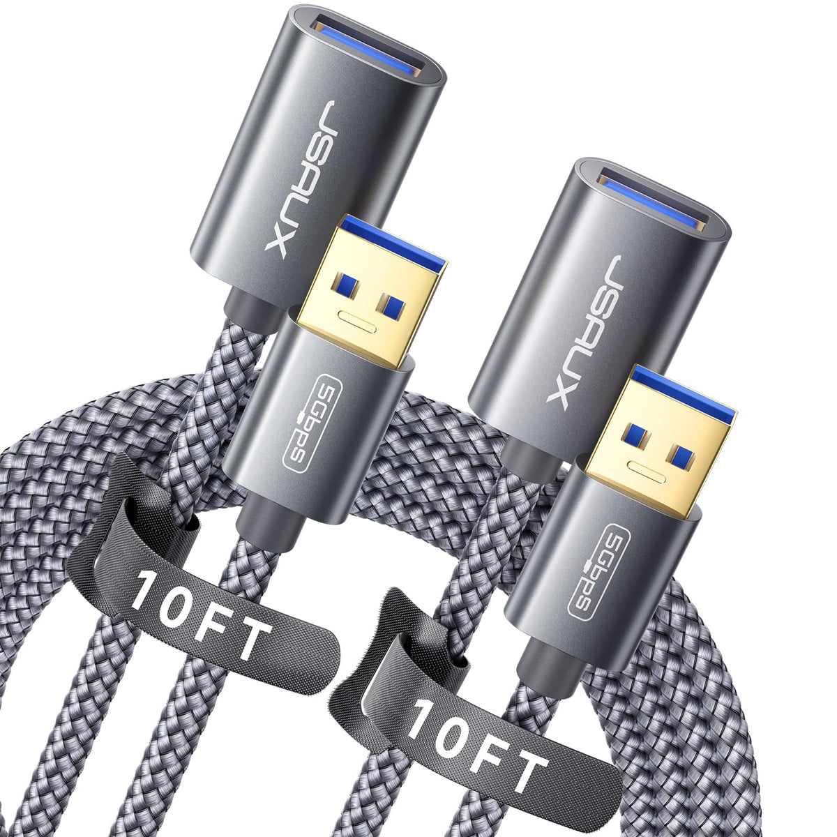 USB 3.0 Extension Cable 6.6FT, JSAUX USB A Male to Female Extension Cord Durable Braided Material Fast Data Transfer Compatible with USB Keyboard, Flash Drive, Hard Drive, Playstation, Xbox, Oculus VR