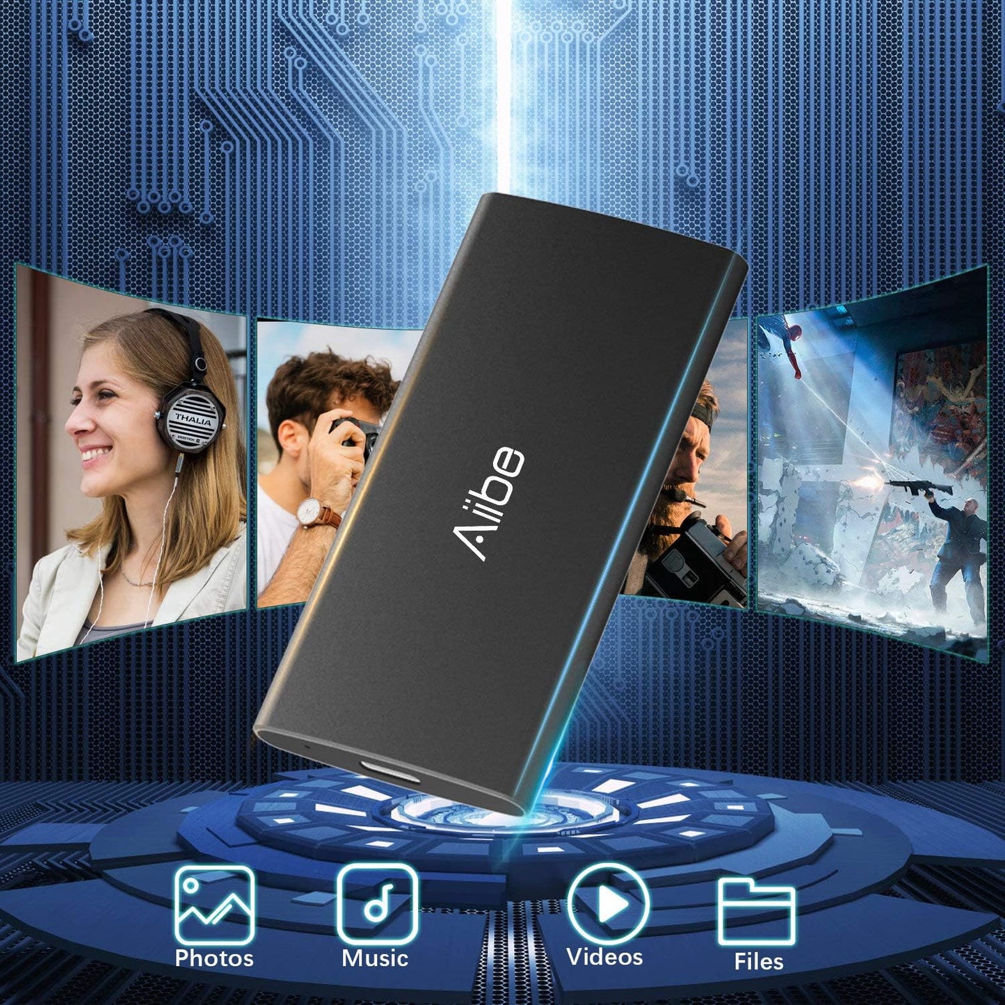 Aiibe 256GB External SSD External Hard Drive 256GB USB C Portable SSD, Up to 500MB/s, USB 3.1, External Solid State Drive for Laptop, Mac, PS4 (Black)