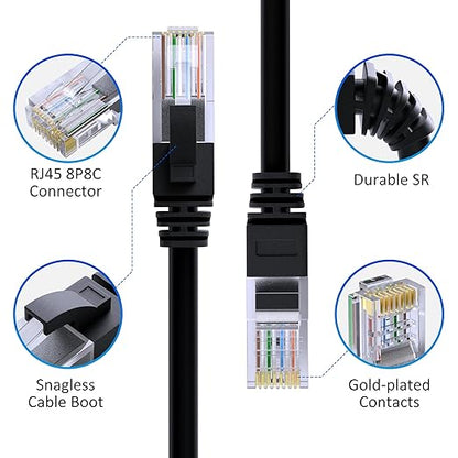 Cat5e Ethernet Cable 150 FT, Long Cat 5e Internet Cable, Black Snagless Patch Cord, Flexible, Network, LAN, PoE, Standard RJ45 Connector for PC, Server, Router, Modem, TV, PS5 - with 15 Cable Ties