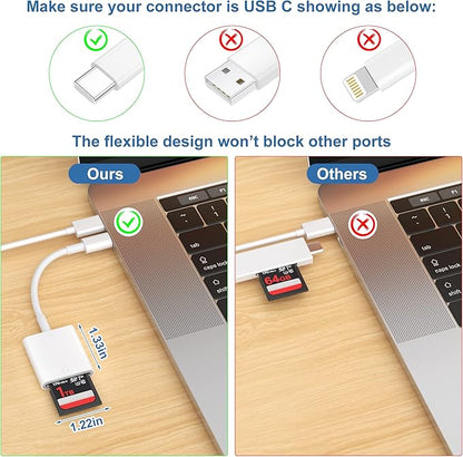USB C SD Card Reader,USB 3.0 High Speed to SD Card Adapter for iPhone 15/16 Pro Max iPad Pro Trail Game Camera Viewer for MacBook Pro/Air iMac M1 M2 M3 Galaxy S24 Android PhoneTablet (White)
