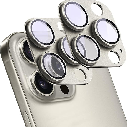SHANG PIN JIA 2 Pack Camera Lens Protector for iPhone 16 Pro/16 Pro Max,[Not Easy to Breakn ] AR Tempered Glass Strong Adsorption Metal Camera Cover Screen-Titanium Grey