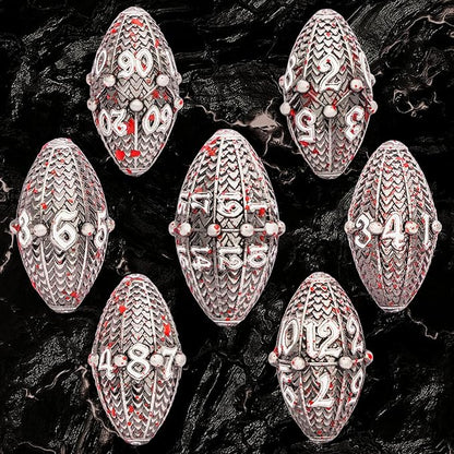 ARUOHHA DND Metal Dice Blood Splatter Dragon Egg Dice with Rotating Dragon Egg Shell, Role Playing Game RPG Polyhedral D and D Dice Set D20 D12 D10 D8 D6 D4